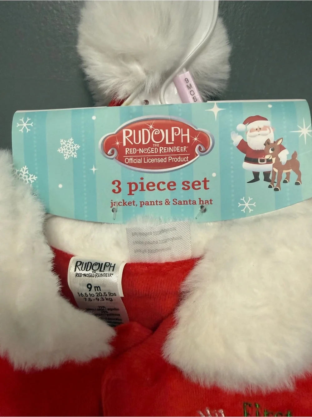 NWT Rudolph Baby My First Christmas 3-Piece Santa Outfit – 9 Months